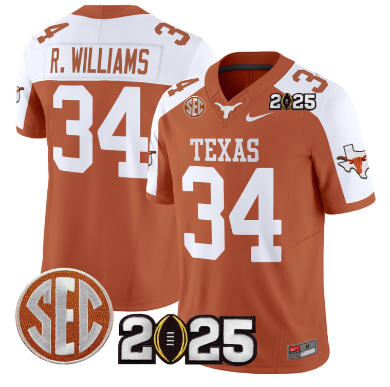 Ricky Williams Jersey #34 Texas Longhorns 2025 CFP Final Patch Orange Alternate