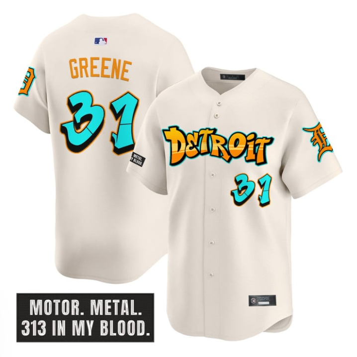 Riley Greene Jersey #31 Detroit Tigers Graffiti Motor City Edition Cream