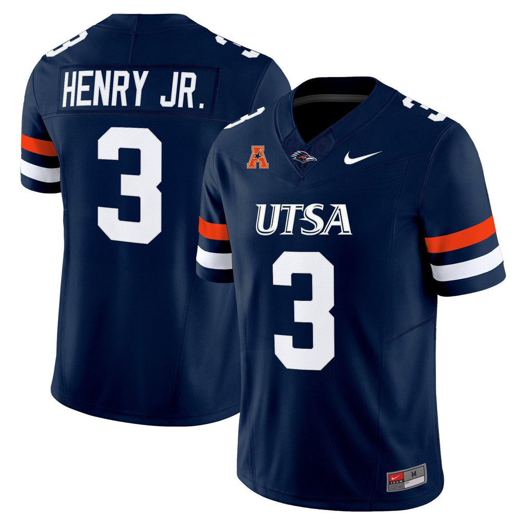 Robert Henry Jr Jersey #3 UTSA Roadrunners 2025 Vapor Limited Stitched Navy