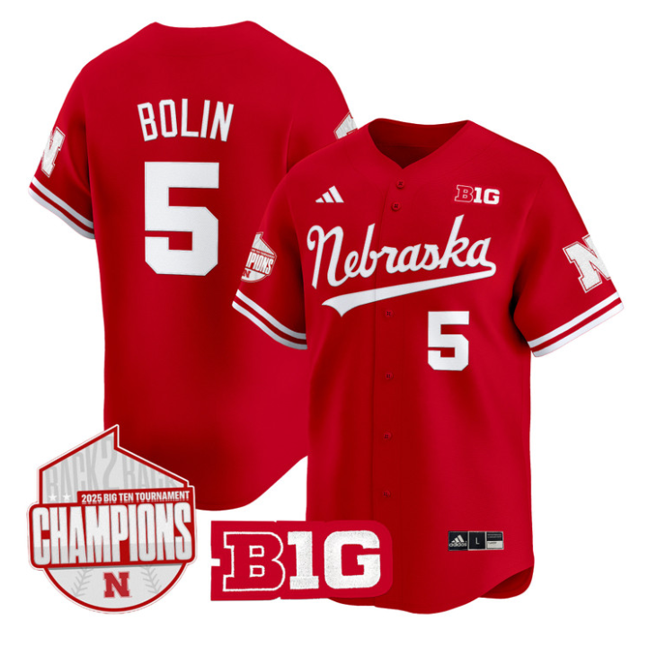 Robby Bolin Jersey #5 Nebraska Huskers Back 2 Back Champions Patch Vapor Stitched Scarlet