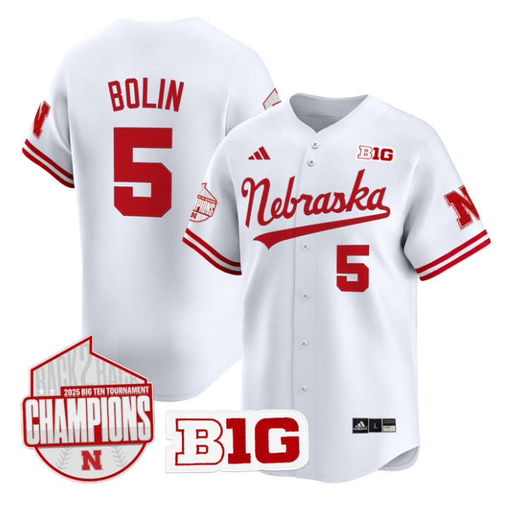 Robby Bolin Jersey #5 Nebraska Huskers Back 2 Back Champions Patch Vapor Stitched White