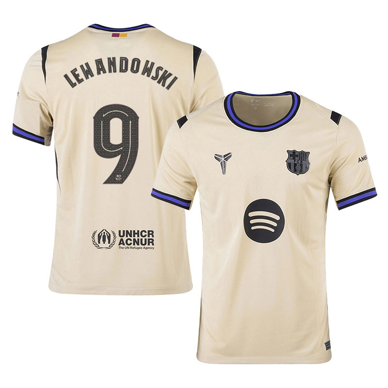 Robert Lewandowski #9 Barcelona 2025-26 Away Jersey – Cream
