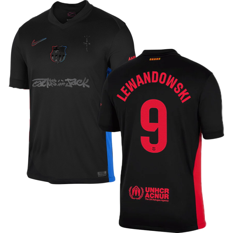 Robert Lewandowski #9 Barcelona x Travis Scott 2025 Away Jersey – Black
