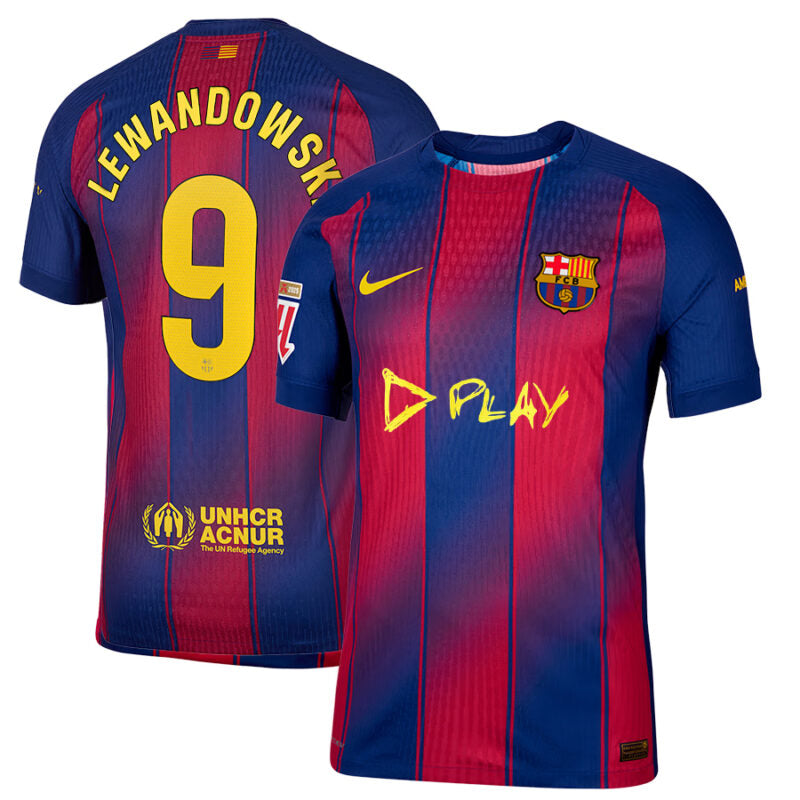Robert Lewandowski #9 FC Barcelona x Ed Sheeran 2025-26 Home Match Jersey – Red blue