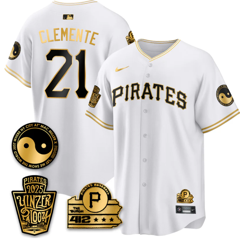 Roberto Clemente #21 Jersey Pittsburgh Pirates Yinzerpalooza 2025 White Gold