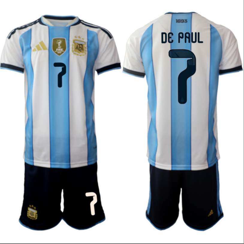Rodrigo Javier De Paul Jersey #7 Argentina 2025-26 White Blue Home Soccer Suit