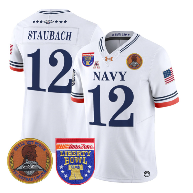Roger Staubach Jersey #12 Navy Midshipmen 250th 2026 Liberty Bowl Stitched White
