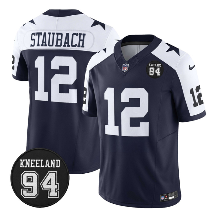 Roger Staubach Jersey #12 Marshawn Kneeland Memorial Patch Stitched