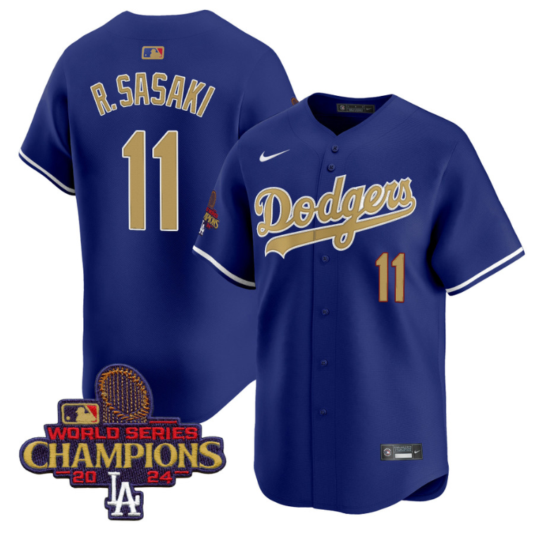 Roki Sasaki Jersey #11 Dodgers 2025 Gold Vapor Premier Stitched Royal