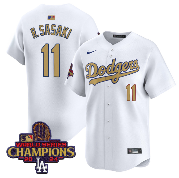 Roki Sasaki Jersey #11 Dodgers 2025 Gold Vapor Premier Stitched White