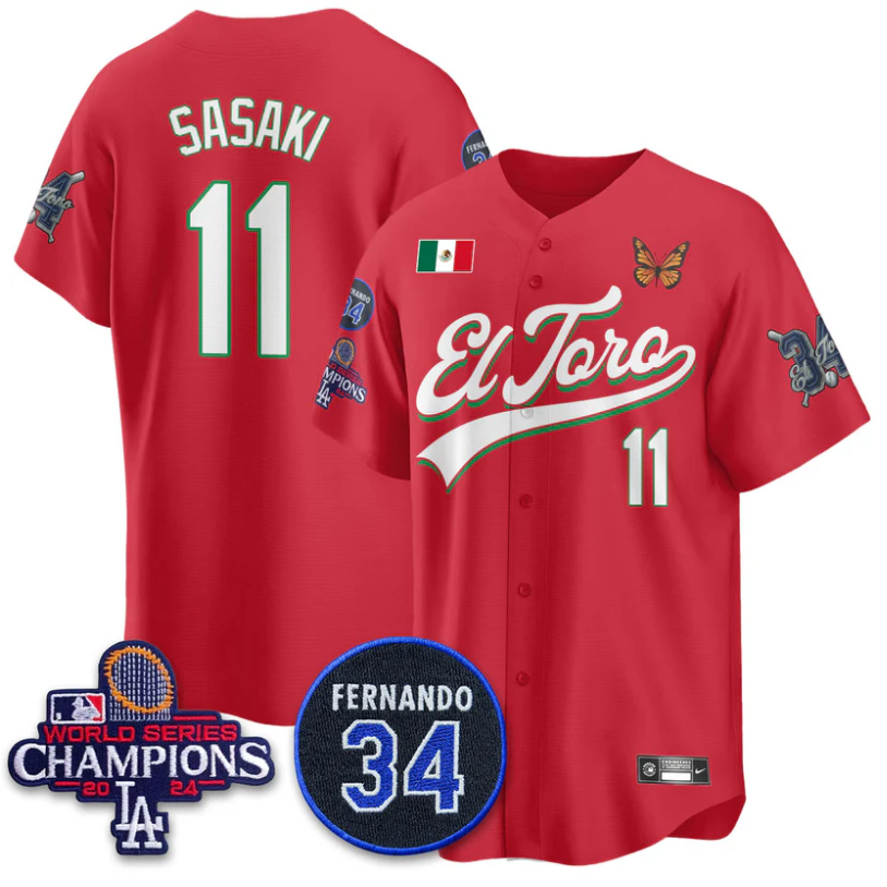 Roki Sasaki Jersey #11 Dodgers Mexican El Toro For 34 Stitched Red
