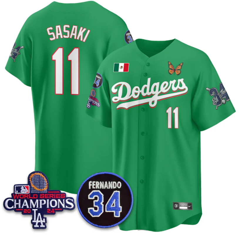 Roki Sasaki Jersey #11 Los Angeles Dodgers Mexican For 34 Stitched Green
