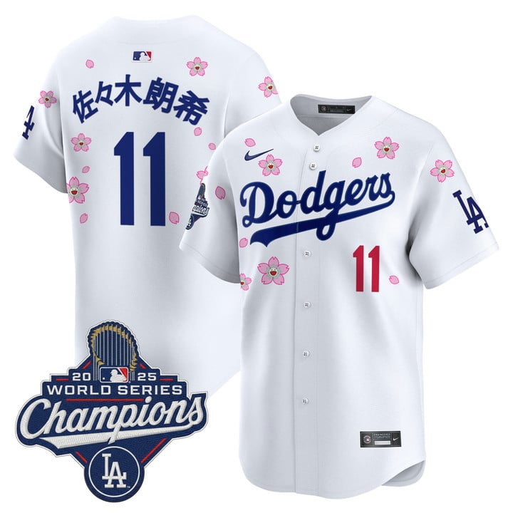 Roki Sasaki Kanji Jersey #11 Dodgers 2025 World Series Champions Stitched