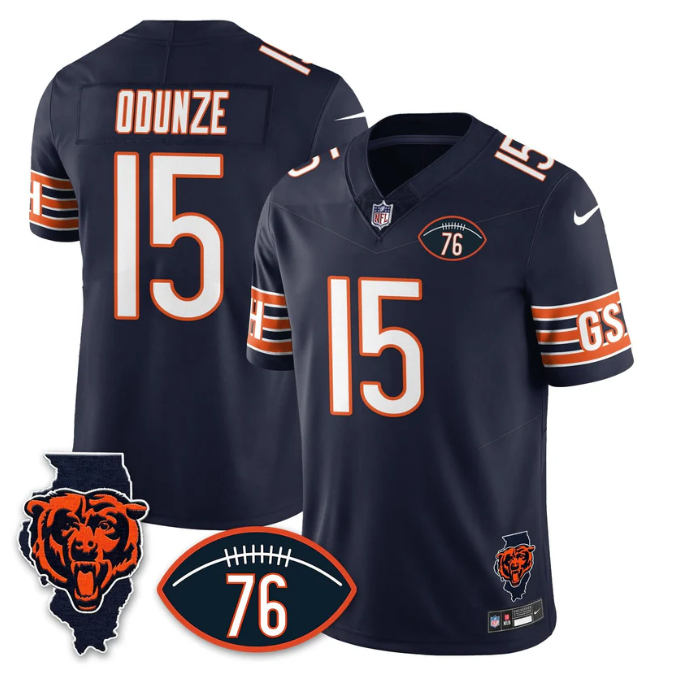 Rome Odunze Jersey #15 Honor Steve McMichael All Stitched Navy