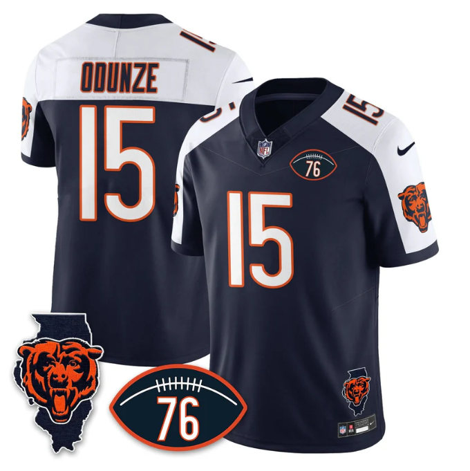 Rome Odunze Jersey #15 Honor Steve McMichael All Stitched Navy Alter