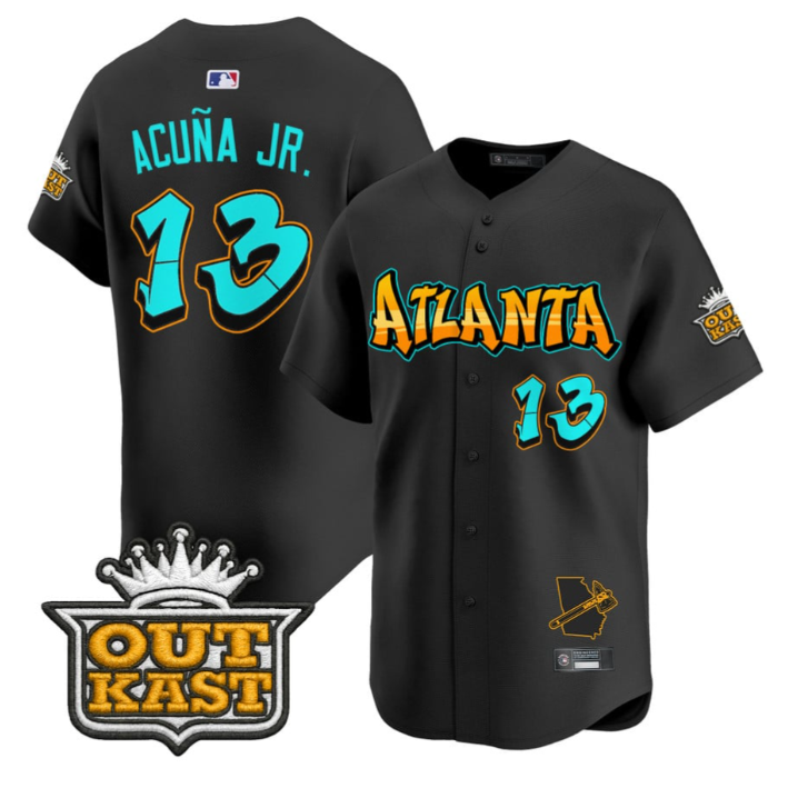 Ronald Acuna Jr Jersey #13 Atlanta Braves Graffiti A-Town Edition Stitched Black