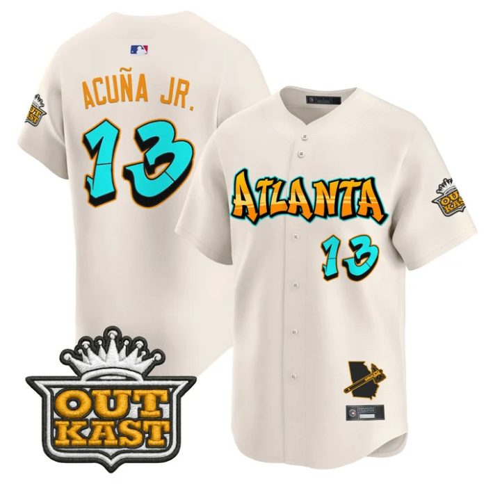Ronald Acuna Jr Jersey #13 Atlanta Braves Graffiti A-Town Edition Stitched Cream