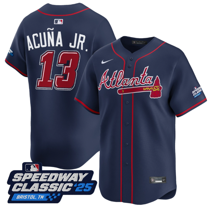 Ronald Acuna Jr Jersey #13 Atlanta Braves Speedway Classic Stitched Navy