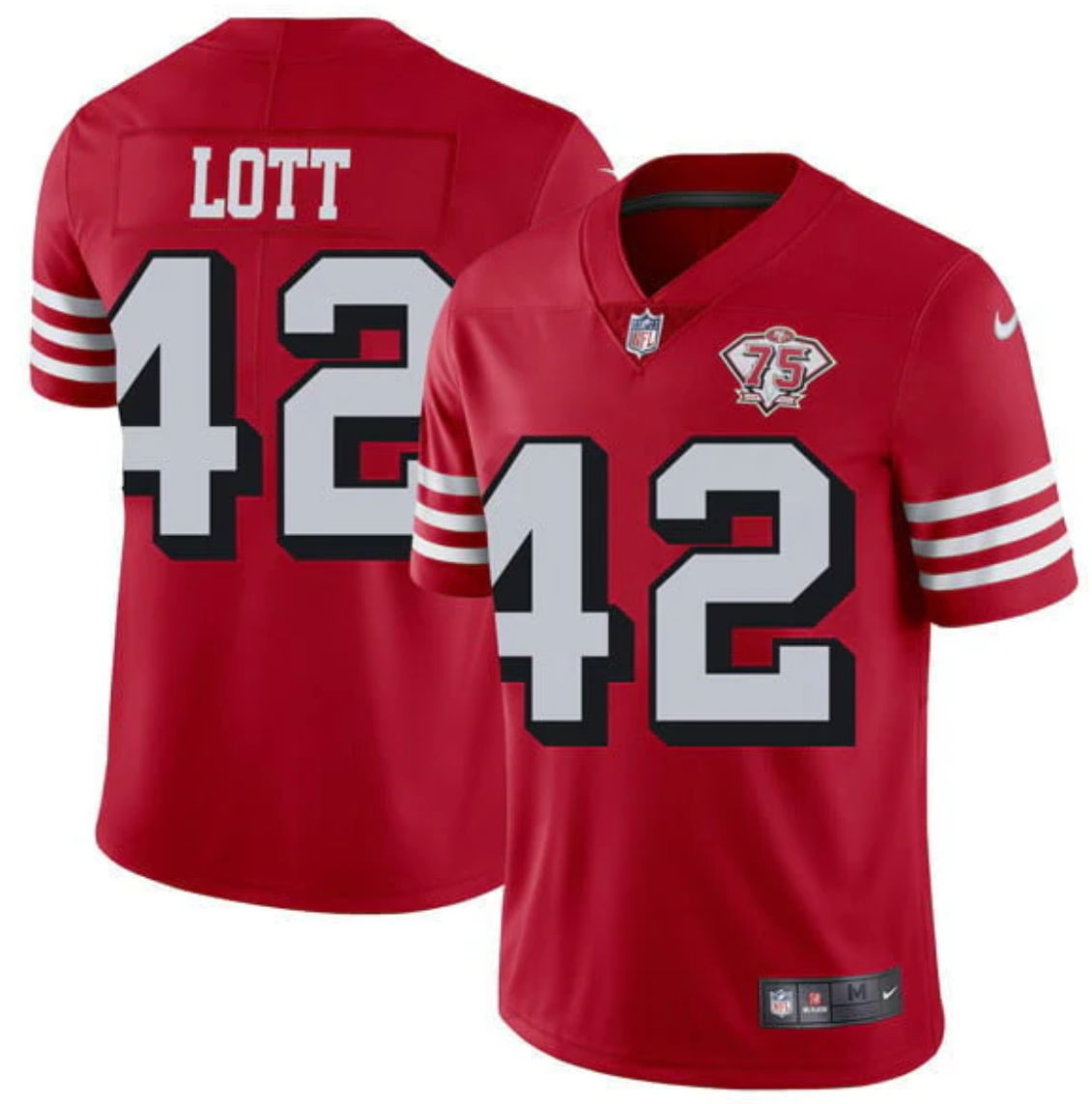 Ronnie Lott Jersey #42 SF 75Th Anniversary Throwback Scarlet Stitched