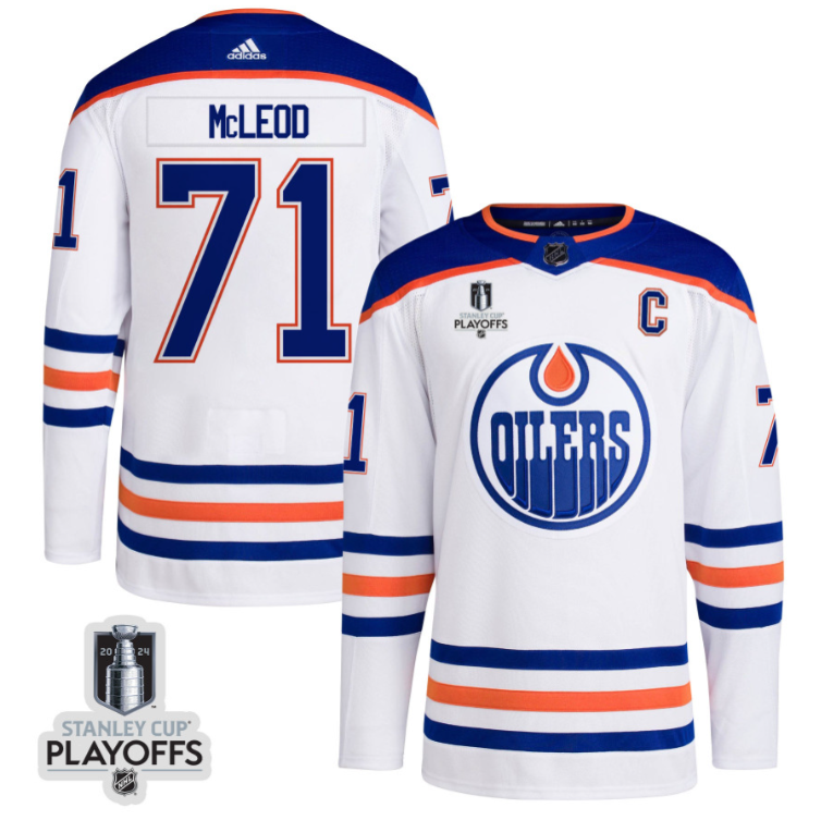 Ryan McLeod 71 Edmonton Oilers 2024 NHL Playoffs Patch Away Jersey - Men, White
