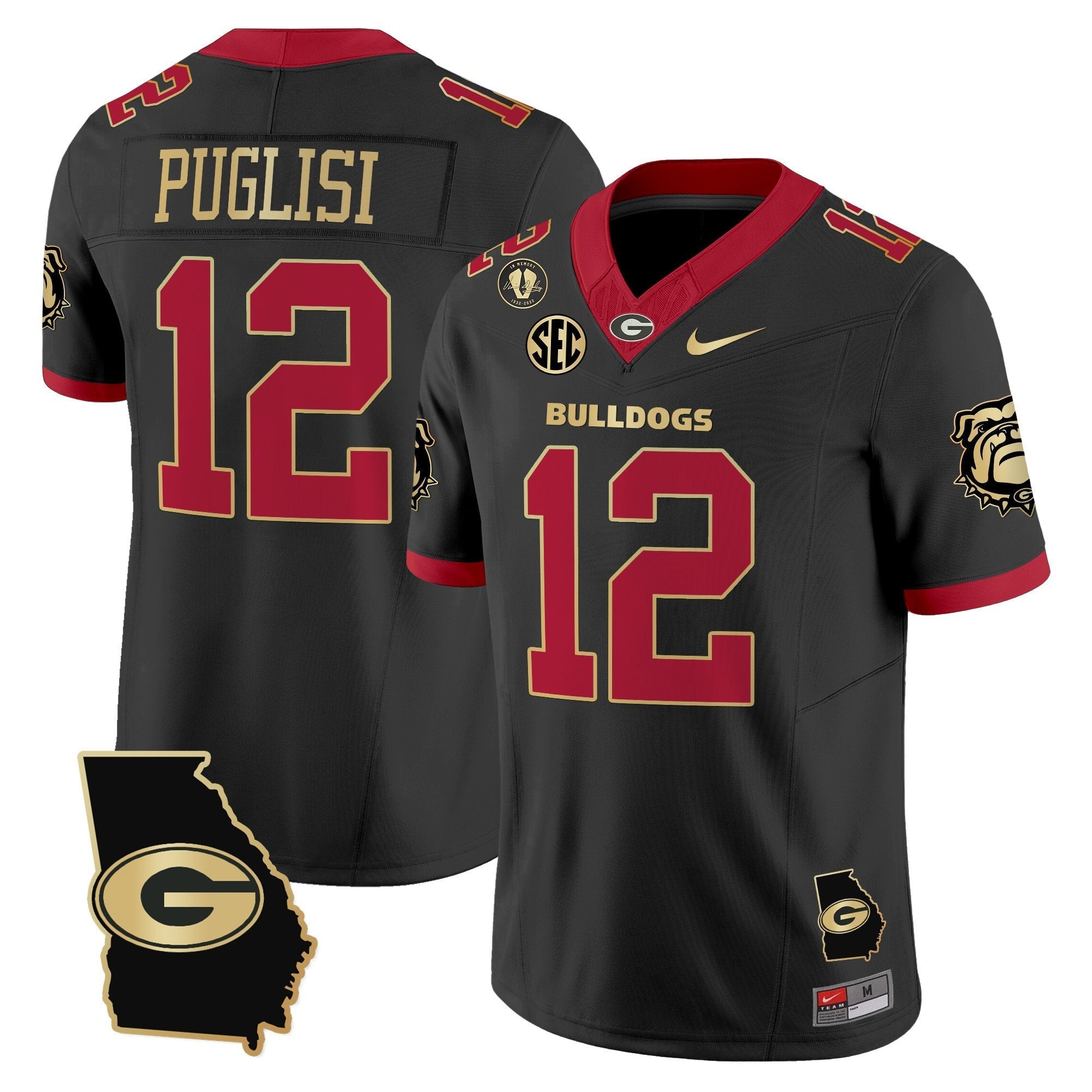Ryan Puglisi Jersey ap, Vince Dooley Stitched Black Gold Trim