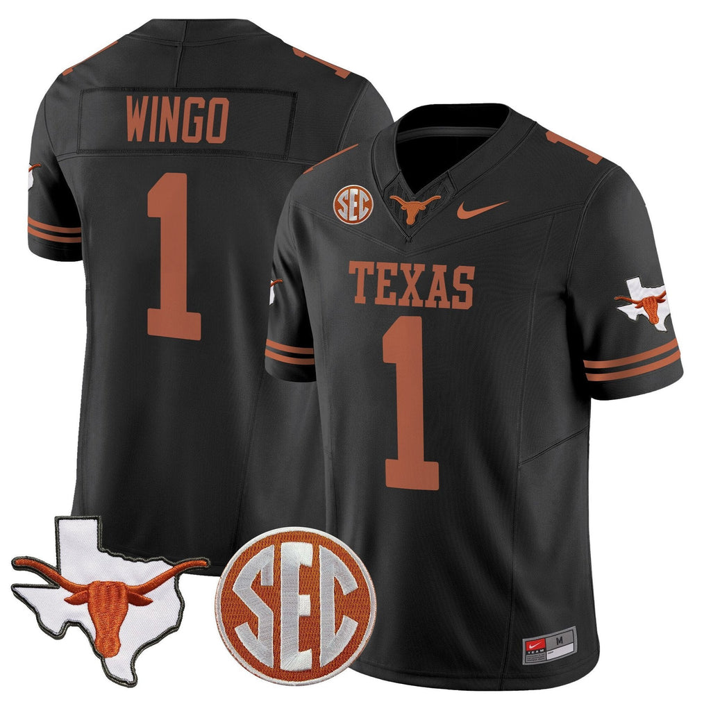 Ryan Wingo Jersey #1 Texas Longhorns 2025 State Map SEC Patch Black