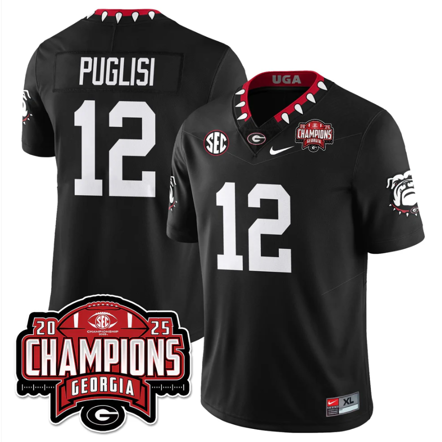 Ryan Puglisi Jersey #12 Georgia Bulldogs SEC Champions Patch Stitched