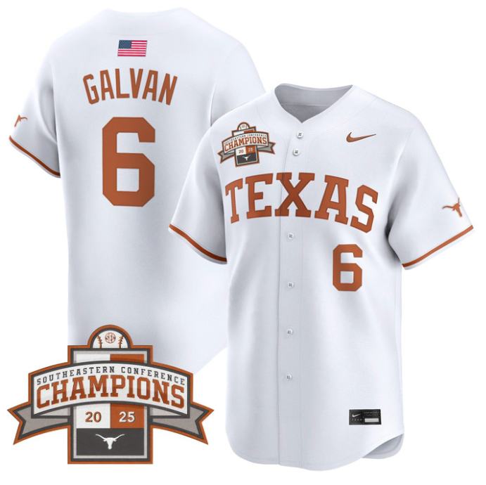 Rylan Galvan Jersey #6 Texas Longhorns 2025 Southeastern Champions Vapor Stitched White