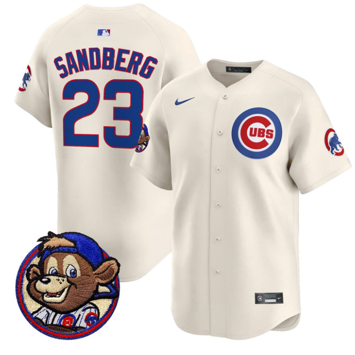 Ryne Sandberg Jersey #23 Chicago Cubs Clark Patch Vapor Premier Limited Stitched Cream