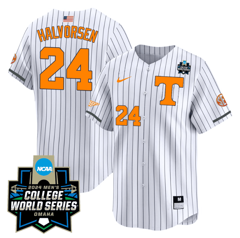 Seth Halvorsen Jersey #24 Tennessee Volunteers 2024 College World Series Patch Vapor Premier Limited NCAA Baseball Stitched Pinstripe