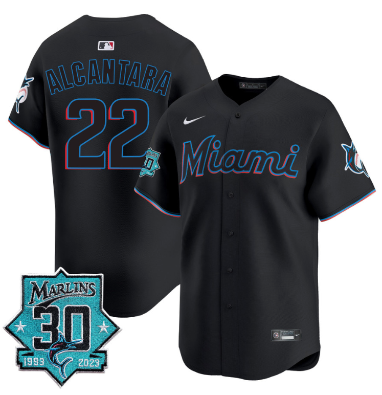 Sandy Alcantara Jersey #22 Miami Marlins 30 Seasons Anniversary Patch Limited Stitched Black