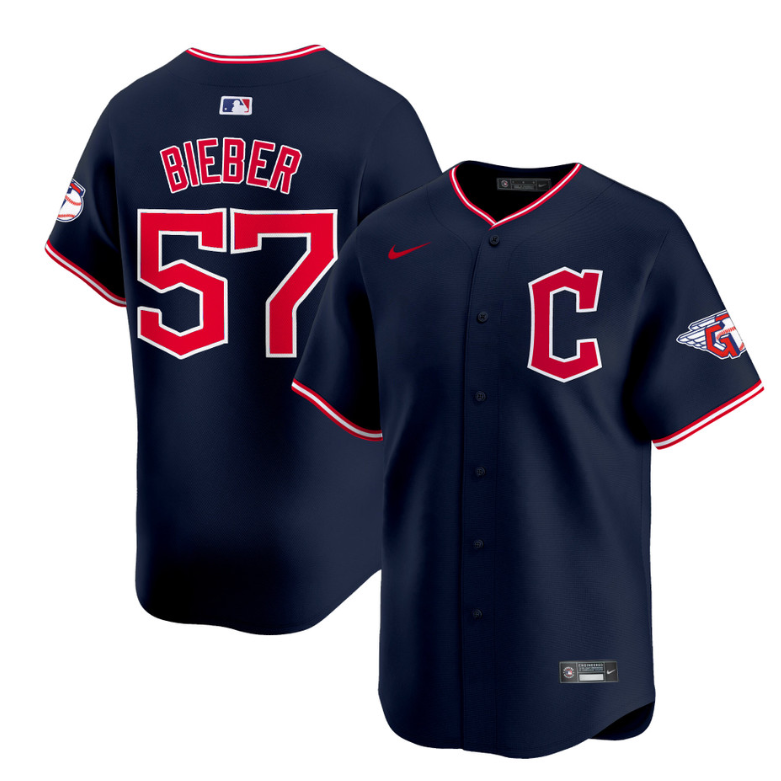 Shane Bieber Jersey #57 Cleveland Guardians 2025 Vapor Premier Limited All Stitched Navy
