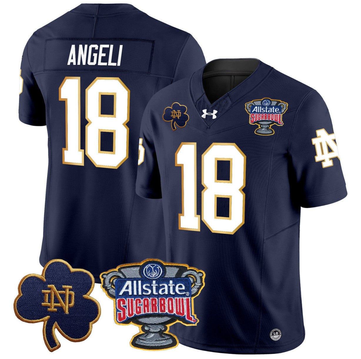 Steve Angeli Jersey #18 Notre Dame 2024 Sugar Bowl Patch V2 Stitched Navy