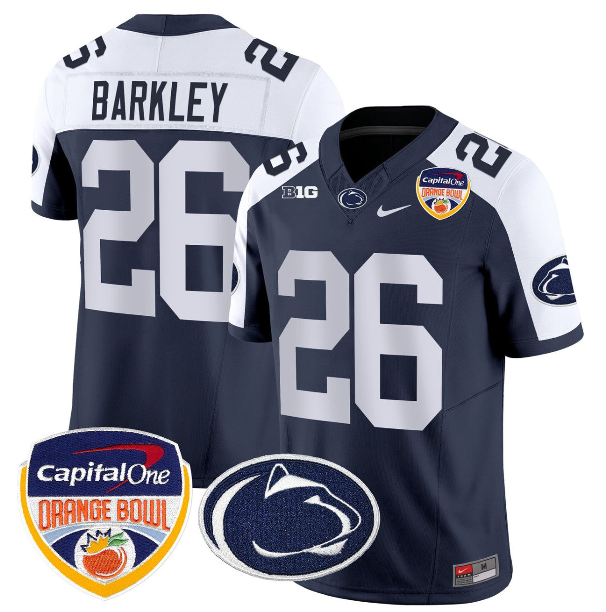 Saquon Barkley Jersey #26 Penn State Orange Bowl Patch Stitched Navy Alternate