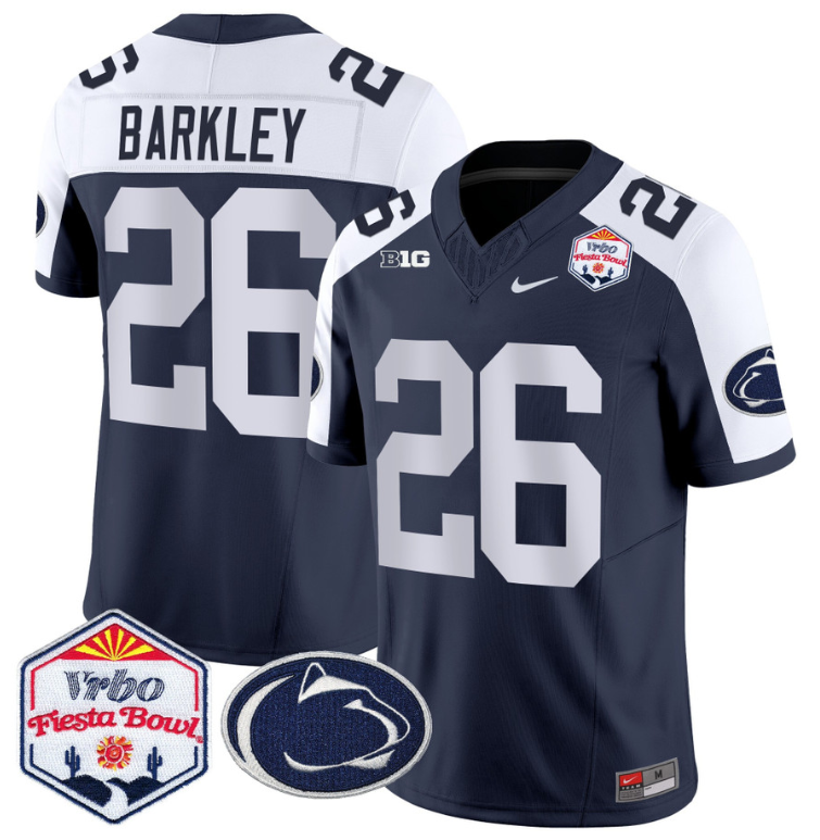 Saquon Barkley Jersey #26 Penn State 2024 Fiesta Bowl Patch Navy Alternate