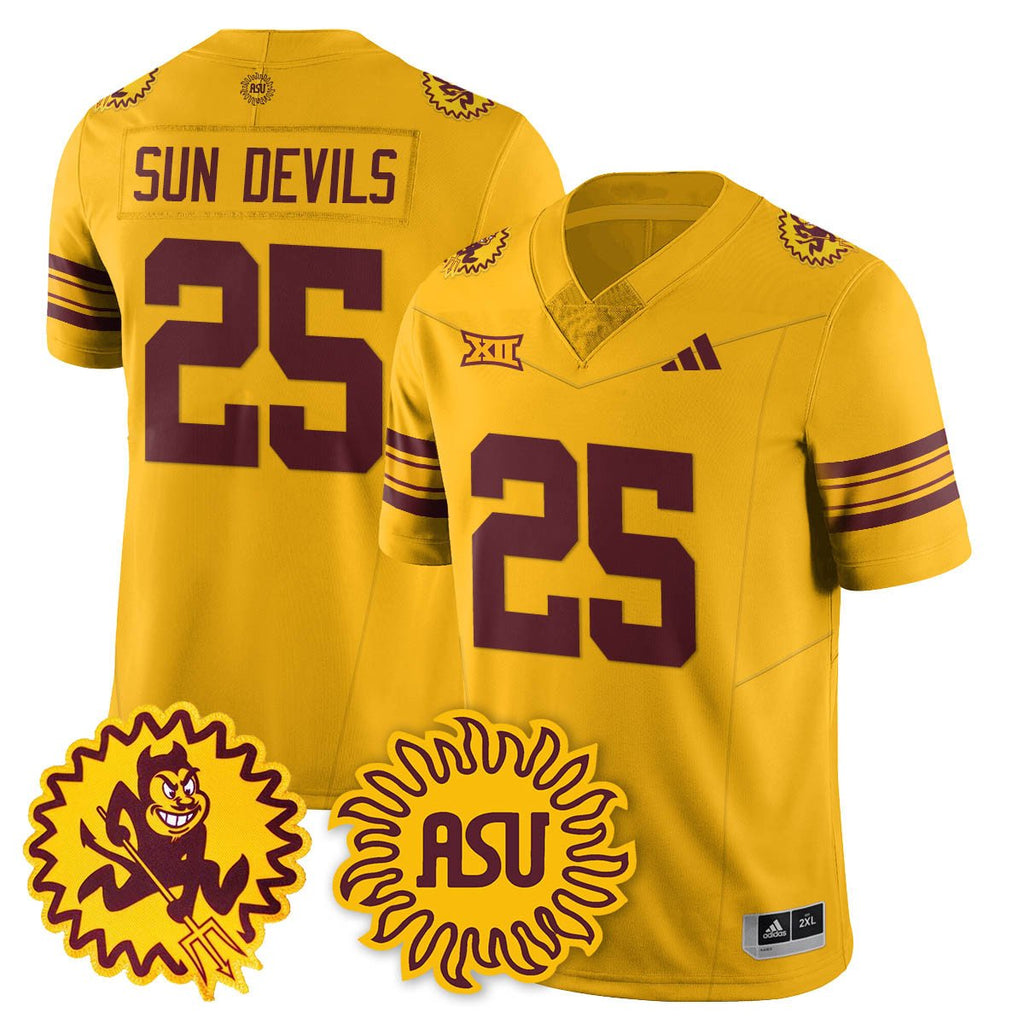 Sun Devils Jersey #25 Arizona State 1975 Throwback Uniform Stitched Gold