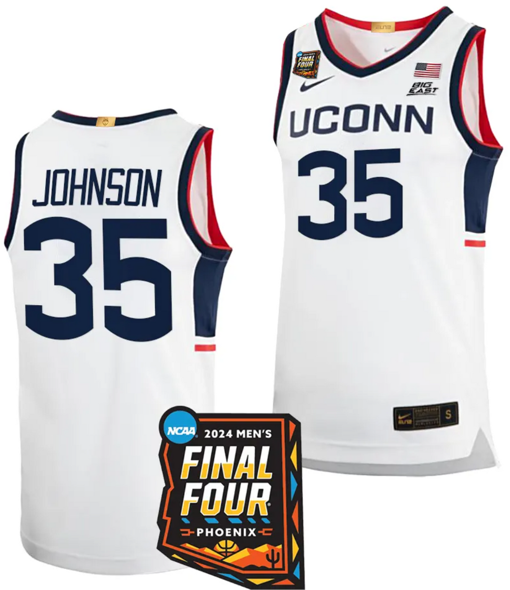 Samson Johnson Jersey #35 UConn Huskies Basketball 2024 NCAA March Madness Final Four White