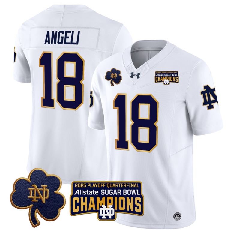 Steve Angeli Jersey #18 Notre Dame 2025 Sugar Bowl Champions Patch White