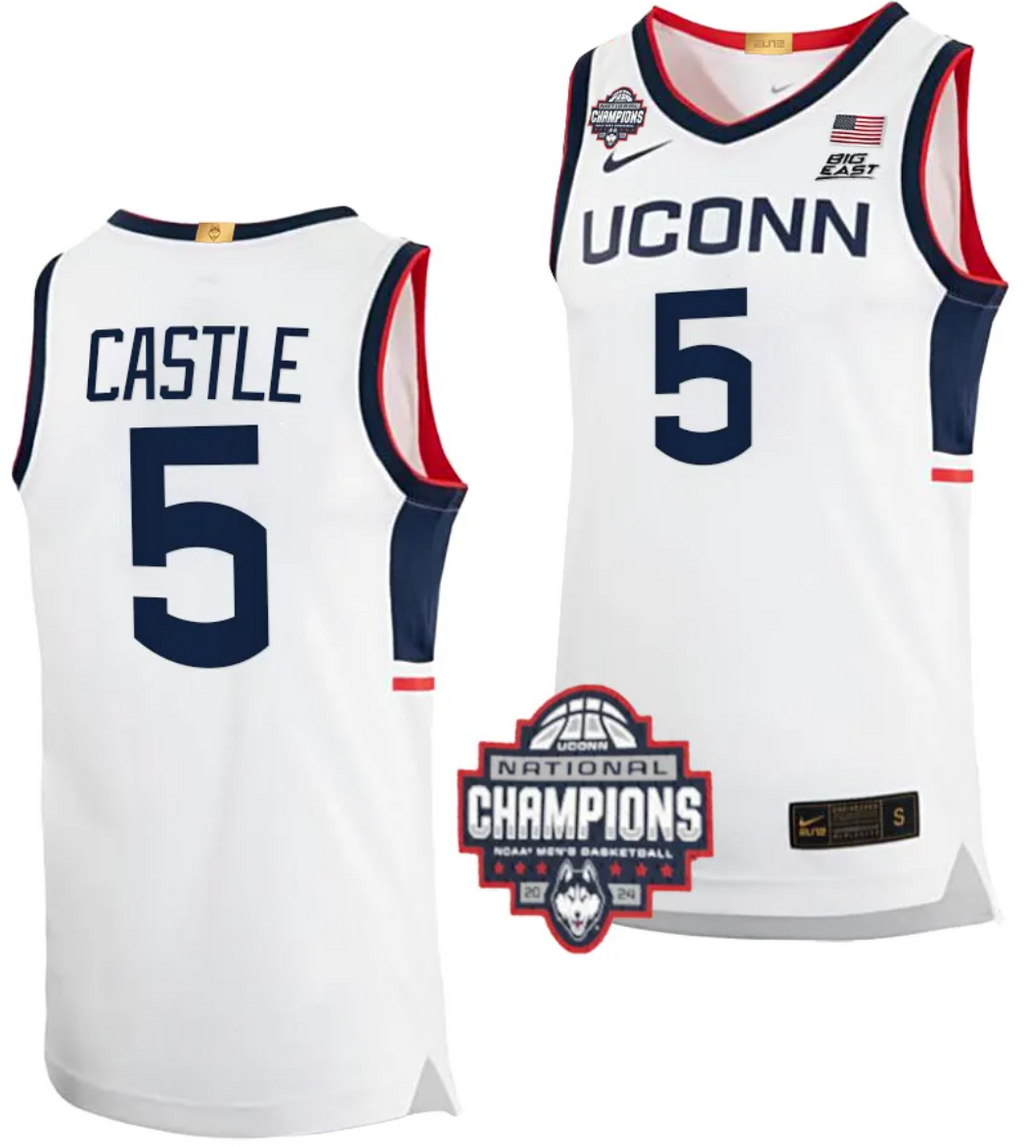 Stephon Castle Jersey #5 UConn Huskies 2024 NCAA Basketball National Champions White Elite
