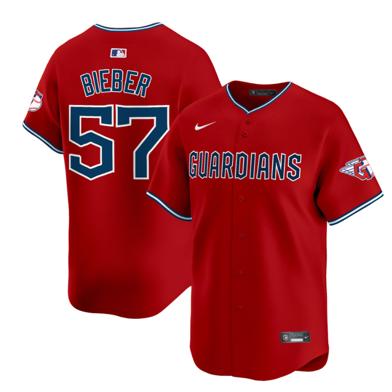 Shane Bieber Jersey #57 Cleveland Guardians 2025 Vapor Premier Limited All Stitched Red