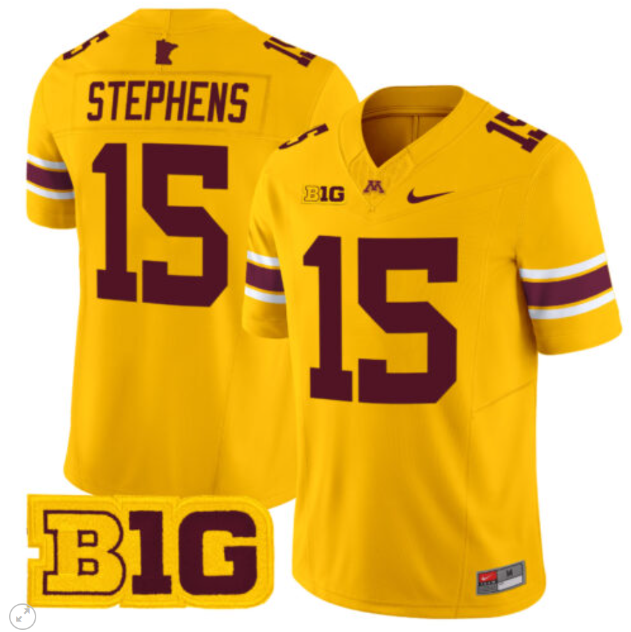 Sandy Stephens Jersey #15 Minnesota Golden Gophers Vapor Limited Football Gold