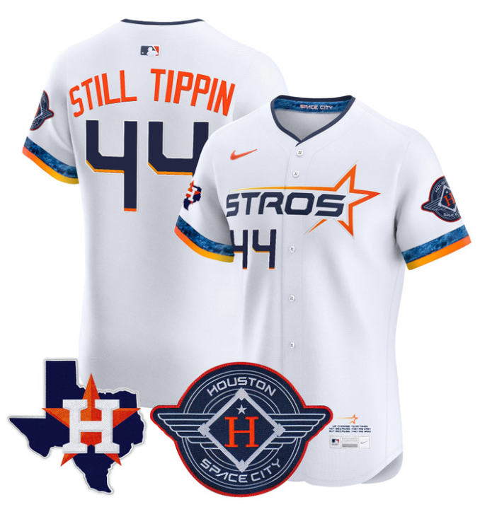 Still Tippin Jersey #44 Houston Astros 2025 City Connect Texas Patch Premier Elite Stitched White