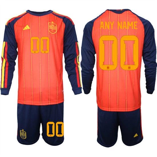 Spain Custom Any Name And Number Jersey National Team x World Cup 2026 Long Sleeve Home Red On Field Soccer