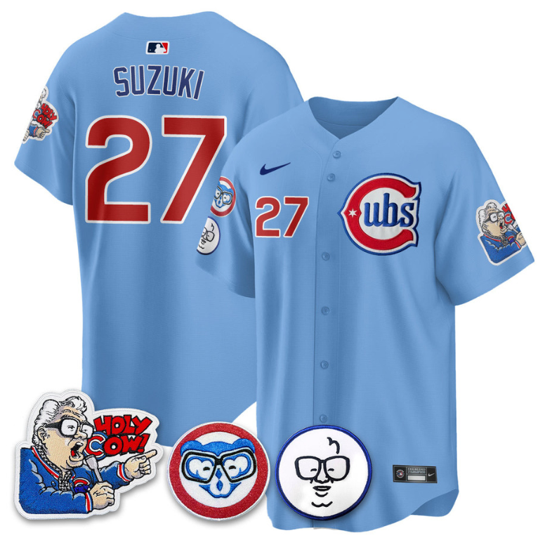 Suzuki Seiya Jersey #27 Chicago Cubs Harry Caray Holy Cow Patch Premier Limited Stitched Blue