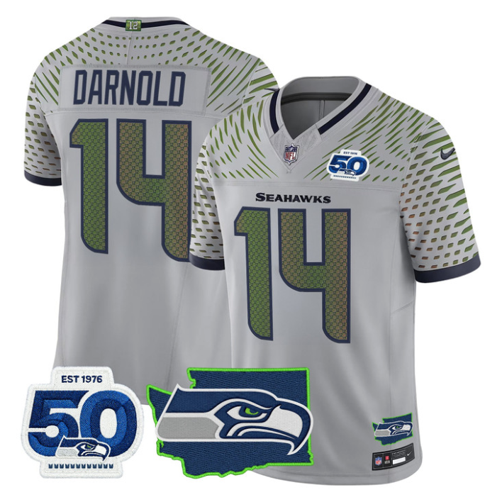 Sam Darnold Jersey #14 Seahawks 50th Anniversary Patch Limited Stitched Gray