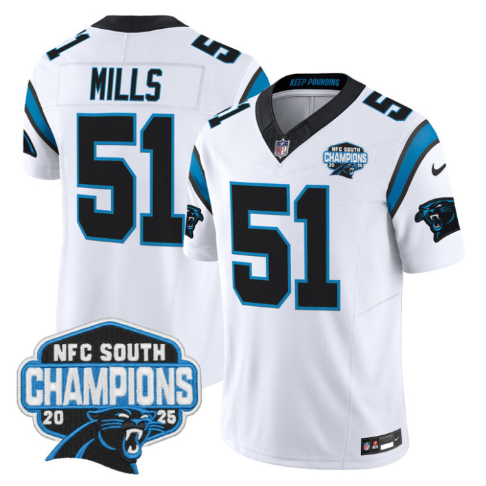 Sam Mills Jersey #51 NFC South Division Champions 2025 Vapor Stitched White