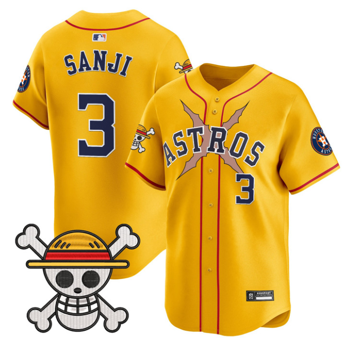 Sanji Jersey #3 Houston Astros One Piece 2025 Vapor Limited Stitched Gold