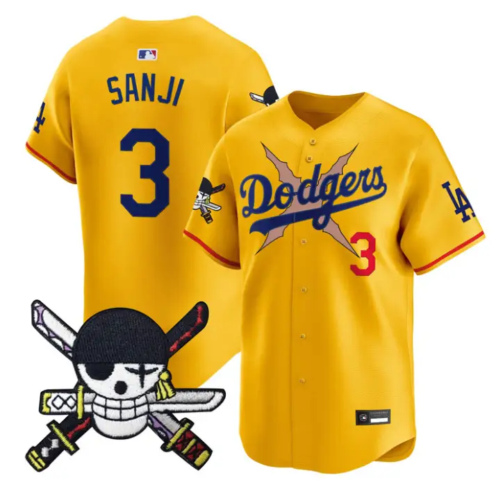Sanji Jersey #3 Dodgers One Piece Zoro Patch Premier Stitched