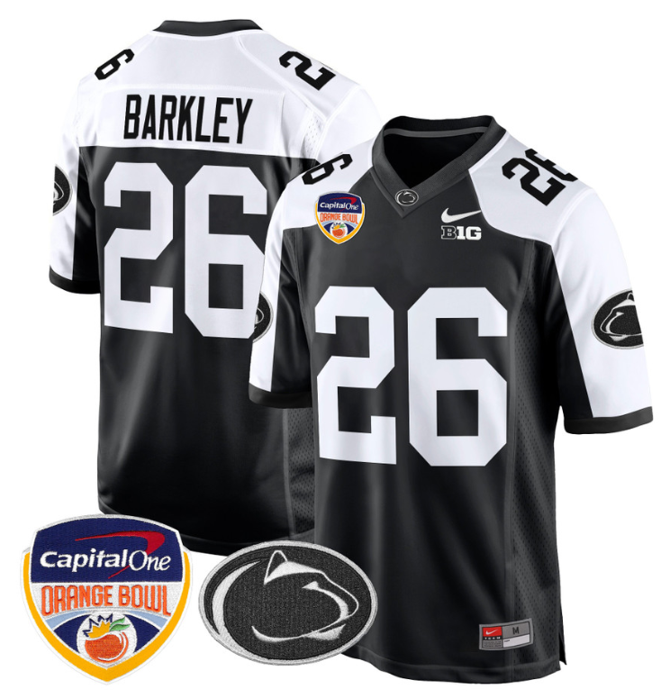 Saquon Barkley Jersey #26 Custom Penn State Orange Bowl Patch Black Alternate
