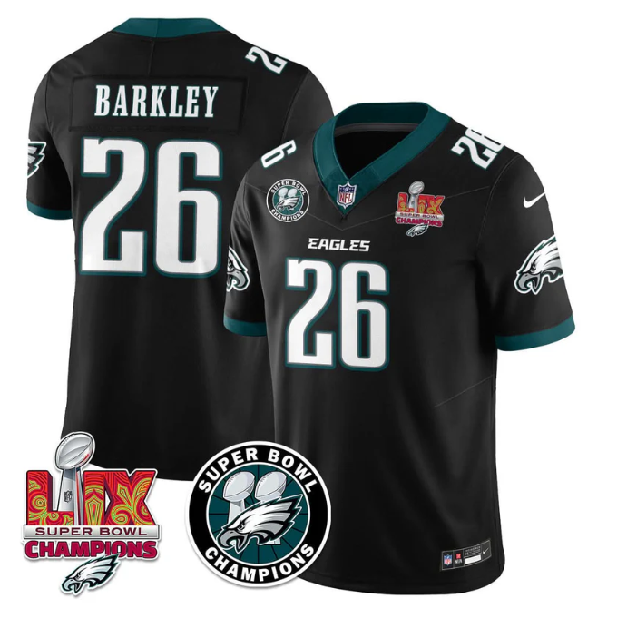 Saquon Barkley Jersey #26 Super Bowl LIX Champions All Stitched Black